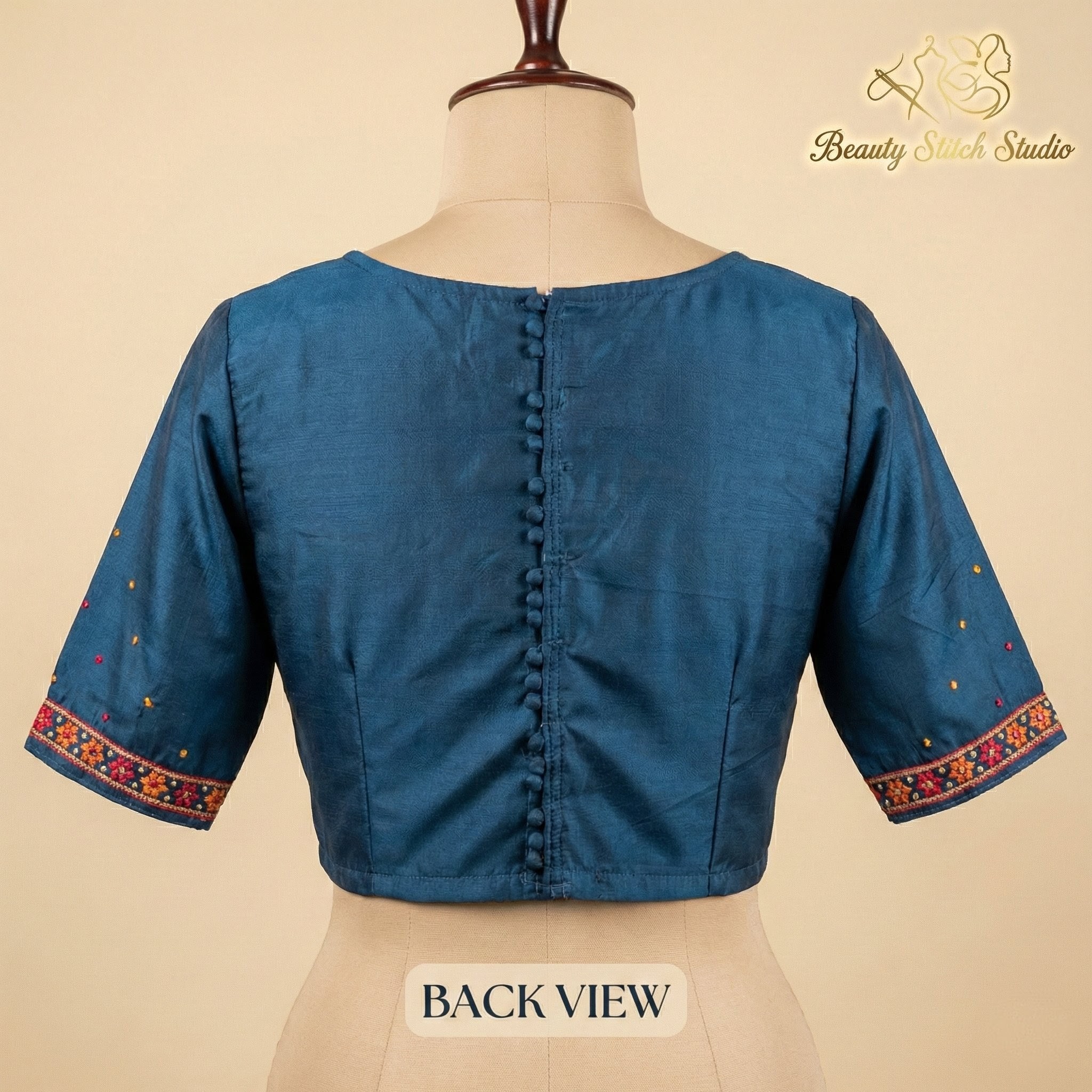 Teal blouse back view model